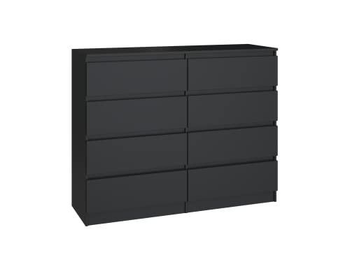 CDF Kommode Malwa M8 120 | Farbe: Schwarz | Schrank für Dokumente, Kleinigkeiten | Ideal für Wohnzimmer, Schlafzimmer, Kinderzimmer, Jugendzimmer und Büro | 8 geräumige Schubladen von CDF