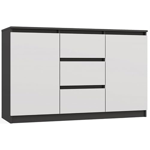 CDF Kommode Schrank mit 2 Türen 3 Schubladen Sideboards Schubladenkommode für Kleidug Dokumente Komodenschrank Schubladenschrank für Schlafzimmer Arbeitszimmer Flur Esszimmer - Anthrazit Weiß 120 cm von CDF
