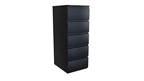 CDF Kommode Schwarz Hoch Schubladenschrank mit 5 Schubladen Schmal Komode 40B x 45T x 111H Wohnzimmer Schlafzimmer Flur Schrank Sideboard Highboard viel Stauraum Sideboard Malm Kommode Modern von CDF