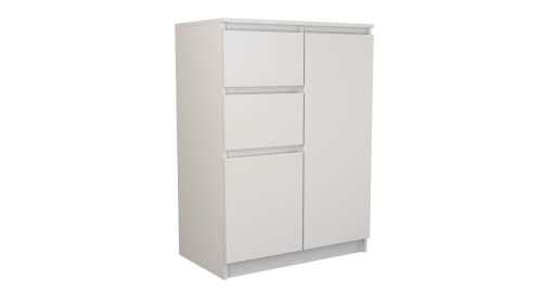 CDF Kommode Weiß 2 Türen 2 Schubladen Komode & Sideboards Schmal Schubladenkommode Sideboard 97 cm Hoch Wohnzimmer Komodenschrank 40x70x97 für Schlafzimmer Arbeitszimmer Flur Schubladenschrank von CDF