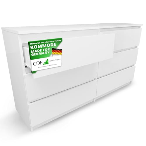 CDF Kommode Weiß mit 6 Schubladen 40 cm Tief Komodenschrank Komode für Wohnzimmer Schlafzimmer Schubladenschrank Malm Kommode viel Stauraum Geeignet Organizer Kleidung 138 cm Breite Modern Look von CDF