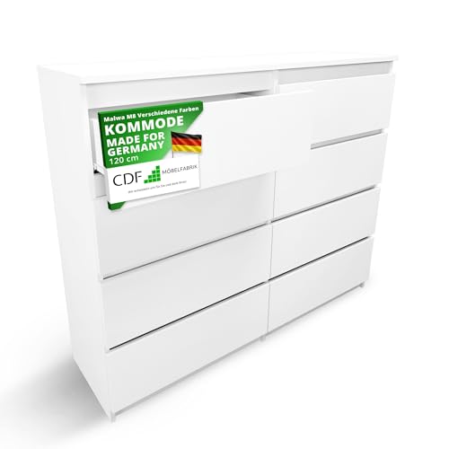 CDF Kommode Weiß mit 8 Schubladen 40 cm Tief Komodenschrank Komode für Wohnzimmer Schlafzimmer Schubladenschrank Malm Kommode viel Stauraum Geeignet Organizer Kleidung 120 cm Breite Modern Look CDF Kommode Weiß mit 8 Schubladen 40 cm Tief Komodenschrank Komode für Wohnzimmer Schlafzimmer Schubladenschrank Malm Kommode viel Stauraum Geeignet Organizer Kleidung 120 cm Breite Modern Look von CDF