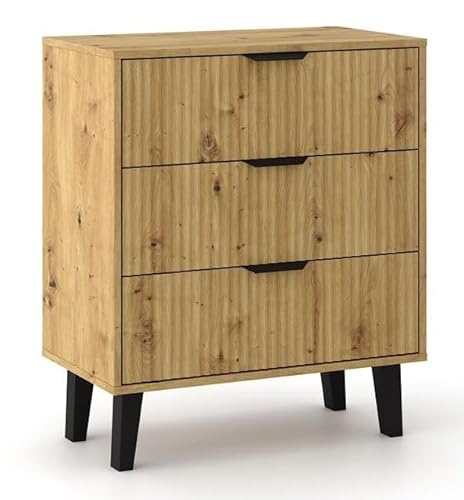 CDF Kommode mit 3 Schubladen für Wohnzimmer Schlafzimmer Flur – Modernes Design mit gerillten Fronten – Viel Stauraum – Sideboard mit Schubladen – Eiche Artisan Scandi 3S Slim CDF Kommode mit 3 Schubladen für Wohnzimmer Schlafzimmer Flur – Modernes Design mit gerillten Fronten – Viel Stauraum – Sideboard mit Schubladen – Eiche Artisan Scandi 3S Slim von CDF