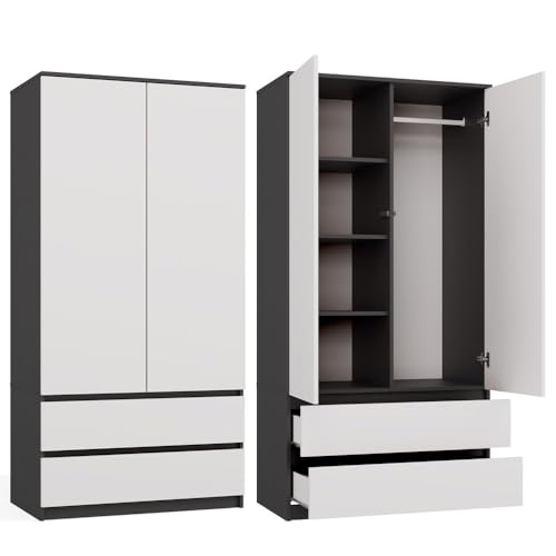 CDF MALWA SS-90 | GARDEROBENSCHRANK MIT 2 TÜREN & 2 SCHUBLADEN | ANTHRAZIT Weiss | 90 cm von CDF