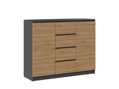 CDF Kommode Anthrazit Artisan 2 Türen 4 Schubladen Komode & Sideboards Schubladenkommode Sideboard 97 cm Hoch Wohnzimmer Komodenschrank 40x120x97 für Schlafzimmer Arbeitszimmer Flur Schubladenschrank von CDF