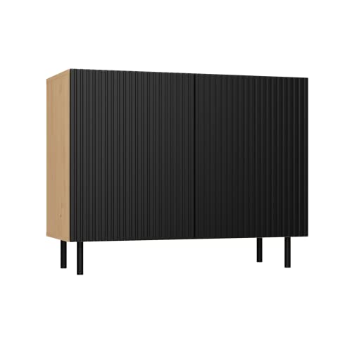 CDF Moderne Kommode Kama 2 Slim | Farbe: Eiche Artisan-Schwarz | Schrank für Dokumente, Kleinigkeiten | Ideal für Wohnzimmer, Schlafzimmer, Kinderzimmer und Büro | Einfache Montage von CDF