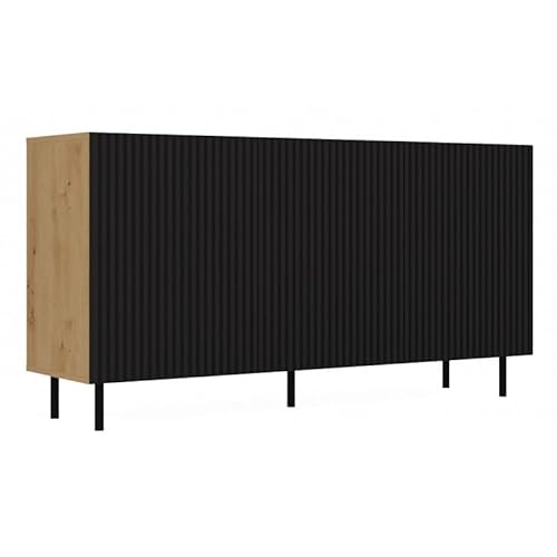 CDF Moderne Kommode Kama 3 Slim | Farbe: Eiche Artisan-Schwarz | Schrank für Dokumente, Kleinigkeiten | Ideal für Wohnzimmer, Schlafzimmer, Kinderzimmer und Büro | Einfache Montage von CDF