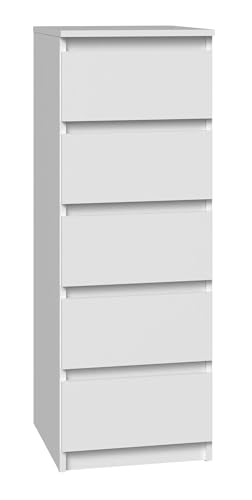 CDF Moderne Kommode Malwa W5 | Farbe: Weiß | Schrank für Dokumente, Kleinigkeiten | Ideal für Wohnzimmer, Schlafzimmer, Kinderzimmer, Jugendzimmer und Büro | 5 geräumige Schubladen von CDF