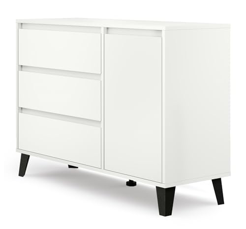 CDF Moderne Kommode Scandi 1D3S | Farbe: Weiß | Schrank für Dokumente, Kleinigkeiten | Ideal für Wohnzimmer, Schlafzimmer, Kinderzimmer, Jugendzimmer und Büro | Schubladen | Einfache Montage von CDF