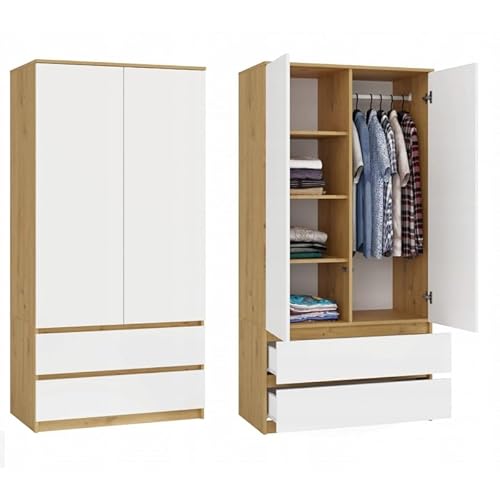 CDF Moderner Schrank Malwa SS-90 Farbe: Eiche Artisan - Weiß Schlafzimmer Flur Kinderzimmer Büro Kleiderständer Garderobenständer Kleiderschrank 90cm Kinderzimmer 2 Schubladen 2-türig Kleiderschrank CDF Moderner Schrank Malwa SS-90 Farbe: Eiche Artisan - Weiß Schlafzimmer Flur Kinderzimmer Büro Kleiderständer Garderobenständer Kleiderschrank 90cm Kinderzimmer 2 Schubladen 2-türig Kleiderschrank von CDF