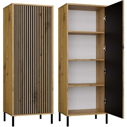 CDF Schrank KAMARO 1DD Slim Eiche Artisan Lamellen geriffelte Front von CDF