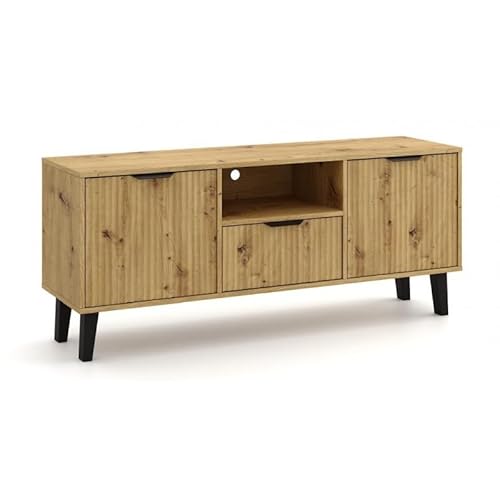 CDF TV Schrank Fernsehtisch Lowboard Holz modern geriffelte Fronten Wohnzimmer Stauraum skandinavisch Eiche Artisan Möbel Design Stil Scandi 2D1S von CDF