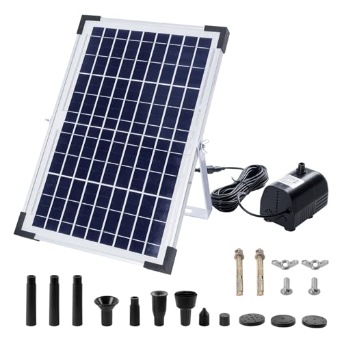 10W Solar Teichbrunnen, 1350L/H Solar Teichpumpe mit 5.0 m Netzkabel, Solar Wasserbrunnen Pumpe für Gartenteiche Pool Wasserspiele von CDIYTOOL