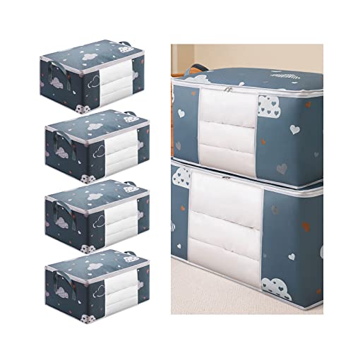 4 x Aufbewahrungstasche, Kleidung, Aufbewahrungstasche, faltbare Organizer-Tasche mit Griff, Aufbewahrungsbehälter für die Organisation von Schlafzimmer, Schrank, Kleidung, Bettdecke (blau) von CDIYTOOL