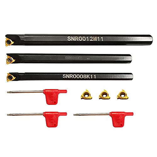 Bohrstangen-Set, SNR0010K11 SNR0012M11 Drehmaschine, Hartmetall-Drehwerkzeughalter mit 3 Stück 11IR A60 Wendeschneidplatten und 3 Stück T8-Schraubenschlüssel von CDIYTOOL