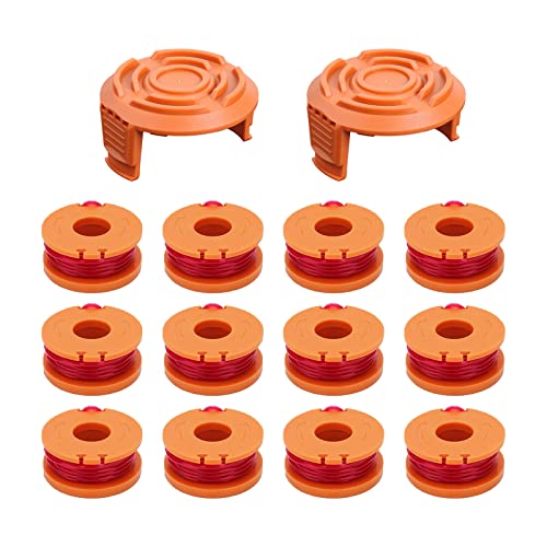 CDIYTOOL 14 Stück Rasentrimmerspule für Worx WA0010, Rasentrimmer Faden für Alle 20V Worx Rasentrimmer, Ø 1,65mm, 3m Länge Trimmer Fadenspule (12 Spulen + 2 Kappen) von CDIYTOOL