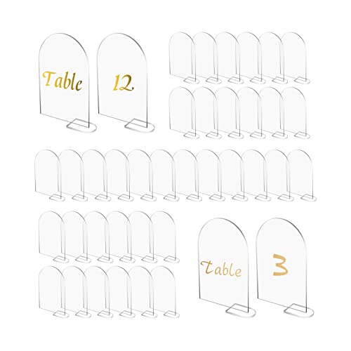 20 Stück transparentes Bogen-Acrylschild mit 20 Ständer, Acryl-Blanko-Platte, Sitzkarten, gewölbt, runde Oberseite, Gäste-Namen, Karten, Tischnummern für Hochzeit, Party, Veranstaltung, Dekoration von CDIYTOOL