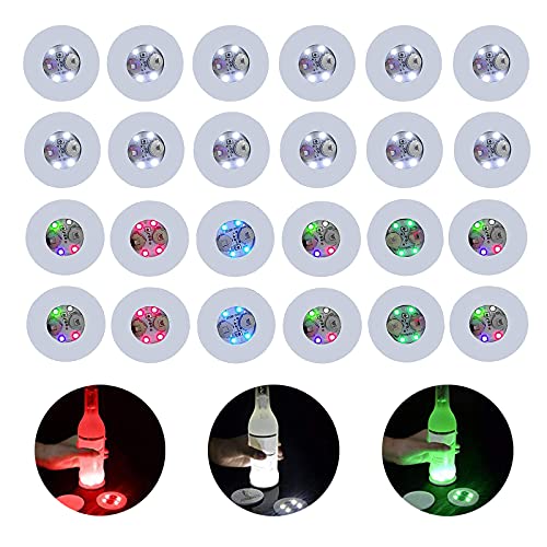 24 LED-Getränkehalter-Lichter, LED-Untersetzer, 3 Modi 7 Farben leuchtende Tasse, Matte für Glas-Trinkbecher, stimmungsvolles Licht für Party Club Barzubehör (12 Mehrfarbig + 12 weiß) von CDIYTOOL