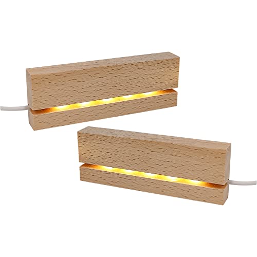2Pcs LED Lichter Display Basis, warme Farbe rechteckig Holz beleuchtet Basis Stand für 3mm dicke Acryl Platte Glas Platte Harz Kunst von CDIYTOOL