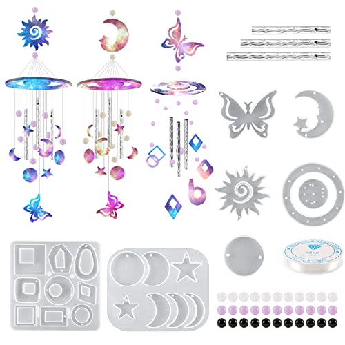 CDIYTOOL 3er-Set Windspiel-Harz-Formen, Epoxid-Windglocken-Gießform für DIY-Heimdekoration, Schmetterlings-Serie, Sonnen-Serie und Stern-Mond-Serie, Windspiele von CDIYTOOL