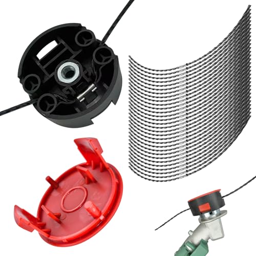 CDIYTOOL Bosch F016800431 Trimmerfaden, Ersatz für Bosch Rasentrimmer AFS 23–37 Freischneider, 37 cm x 3,5 mm Rasentrimmerfaden mit F016F04841 Spulenabdeckung, F016F04839 Schneidkopf (32 Stück) von CDIYTOOL