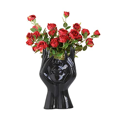 CDIYTOOL Keramik-Gesichtsvase, schwarze Blumenvase für Dekoration, weibliche Form, Kopf, Halbkörper-Büste, Vasen, Minimalismus, dekorative Blumenvase im modernen nordischen Stil (A) von CDIYTOOL