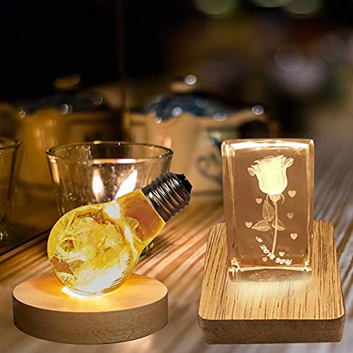 CDIYTOOL LED-Leuchten, Display-Sockel Holz beleuchtet USB-Licht, Desktop-Display für 3D-Kristallkugel, Schmuck, Glas, Kunstharz, Kunstvase, Acryl, rund bunt Licht+ quadratisch Warmes Licht, 2 Stück von CDIYTOOL