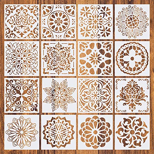 CDIYTOOL Malschablonen, wiederverwendbar, Malvorlagen, Mandala-Zeichnungsschablonen für Boden, Wand, Fliesen, Stoff, Scrapbooking, DIY-Dekoration, 15,2 x 15,2 cm, 16 Stück von CDIYTOOL