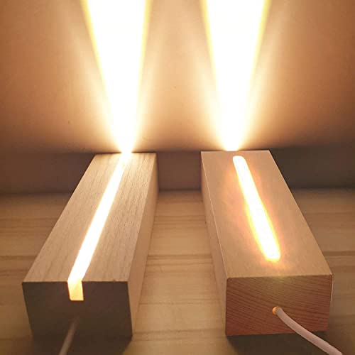 CDIYTOOL Rechteckige LED-Leuchten-Display-Basis, Kristall-Holz-beleuchteter Basis-Ständer für Kristall-Display-Glas-Kunstsockel (2er-Pack warmes Licht) von CDIYTOOL