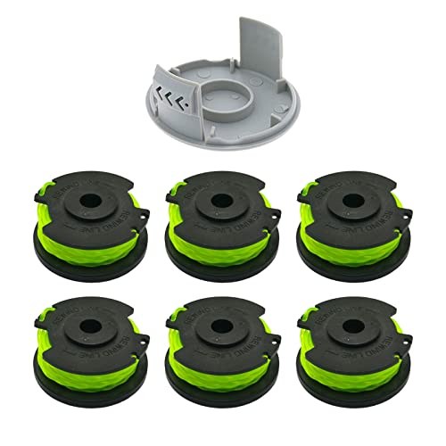 CDIYTOOL Ryobi RAC143 Rasentrimmerspule, 36 V, kompatibel mit RLT36B33 und RY36LT33A-0 mit RAC142 Kappenabdeckungen, 2 mm Durchmesser, 6 m lang (6 Spulen + 1 Kappe) von CDIYTOOL
