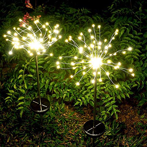 Garten Solarleuchten Außen, 2 X Solar Feuerwerk Licht Warmweiß LED Solarleuchten Wasserdicht Gartenleuchten für Außen, Garten,Balkon,Balkonkasten,Blumenkästen von CDIYTOOL