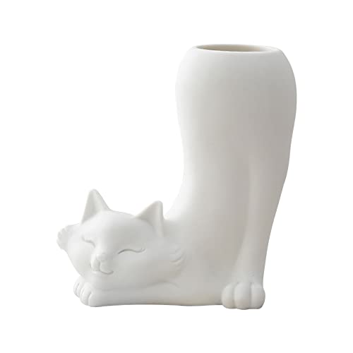 Keramik-Katzenvasen für Heimdekoration, weiße niedliche röhrenförmige Katze, dekorative Vase, Blumenvase, niedliche Vase, Vase für Kunsthandwerk, getrocknete Blumen-Raumdekoration von CDIYTOOL