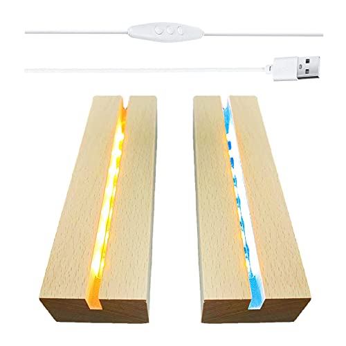 LED-Lichter Display-Basis Holz, rechteckig beleuchtet, USB-LED-Lichtsockel, Ständer, Desktop-Display-Basis für DIY-Glas, Harz, Acrylplatte (2 Bunte Lichter) von CDIYTOOL