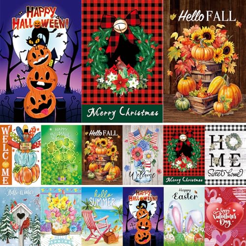 Saisonale Gartenflaggen, doppelseitig, 30,5 x 45,7 cm, kleine Flaggen für draußen, Urlaub, Gartenflaggen für alle Jahreszeiten, Herbst, Winter, Halloween, Weihnachten, Outdoor-Flaggen, 12 Stück Saisonale Gartenflaggen, doppelseitig, 30,5 x 45,7 cm, kleine Flaggen für draußen, Urlaub, Gartenflaggen für alle Jahreszeiten, Herbst, Winter, Halloween, Weihnachten, Outdoor-Flaggen, 12 Stück von CDLong