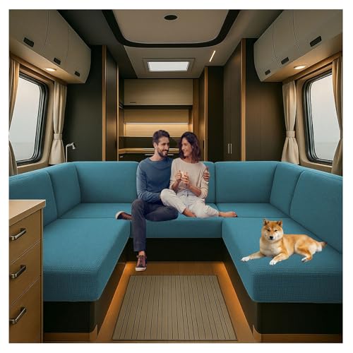 Bezüge Für Wohnwagenpolster Jacquard, rutschfeste Wohnmobil Sitzbezüge Mit 2 Cord, Ersatzbezüge für Wohnmobilkissen, Stretchstoff RV Esstischsitzbezüge (Blue,W 45-65 cm, D 45-65 cm) von CDPTD