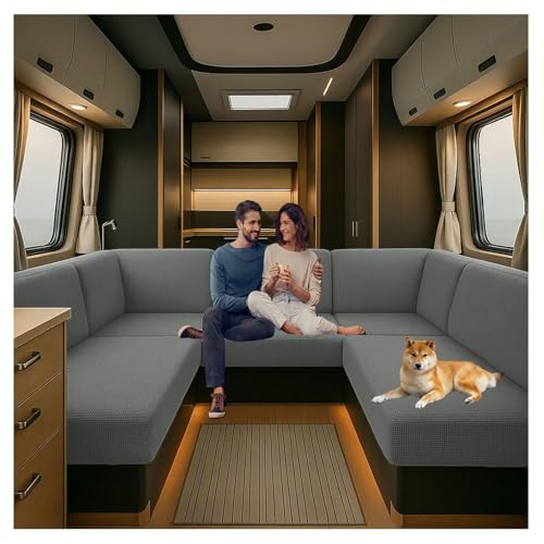 Bezüge Für Wohnwagenpolster Jacquard, rutschfeste Wohnmobil Sitzbezüge Mit 2 Cord, Ersatzbezüge für Wohnmobilkissen, Stretchstoff RV Esstischsitzbezüge (Gray,W 90-130 cm, D 60-90 cm) von CDPTD