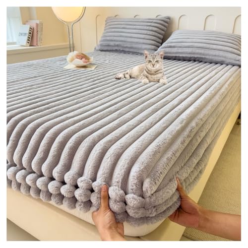 Fleece PlüSch Spannbettlaken King Queen Bettbezug Samt Matratzenbezug Weiches - Passt auf Matratzen bis zu 25 cm Höhe Winter Warm Verdicktes - Weiches, knitterfreies und Bettlaken (90 * 200CM,Grey) von CDPTD