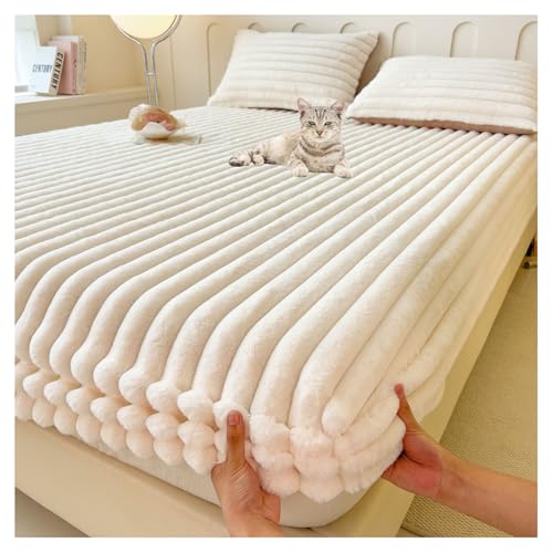 Fleece PlüSch Spannbettlaken King Queen Bettbezug Samt Matratzenbezug Weiches - Passt auf Matratzen bis zu 25 cm Höhe Winter Warm Verdicktes - Weiches, knitterfreies und Bettlaken (90 * 200CM,White) von CDPTD