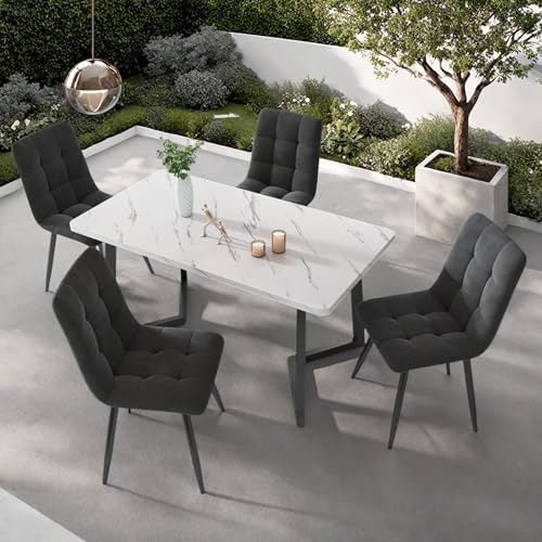 CDQL Esszimmerstuhl (4 St), 4er-Set Polsterstuhl Design Stuhl mit Rückenlehne, Sitzfläche aus Samt Gestell aus Metall für Schlafzimmer und Hotels, Dunkelgrün (Dunkelgrau) von CDQL