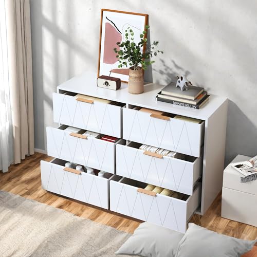 CDQL Kommode für Schlafzimmer, Weiße Nachttisch, Schrank mit 6 Schubladen, hohe Kommode mit Schubladen und stabilem Metallrahmen für Flur, Wohnzimmer CDQL Kommode für Schlafzimmer, Weiße Nachttisch, Schrank mit 6 Schubladen, hohe Kommode mit Schubladen und stabilem Metallrahmen für Flur, Wohnzimmer von CDQL