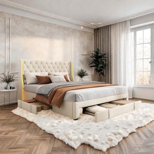 CDQL Polsterbett 160 x 200 mit 3 Schubladen, Samtgepolstertes Bett, Kopfteil mit LED-Streifen für 2 Personen mit Stauraum, Bett für Erwachsene mit Lattenrost CDQL Polsterbett 160 x 200 mit 3 Schubladen, Samtgepolstertes Bett, Kopfteil mit LED-Streifen für 2 Personen mit Stauraum, Bett für Erwachsene mit Lattenrost von CDQL