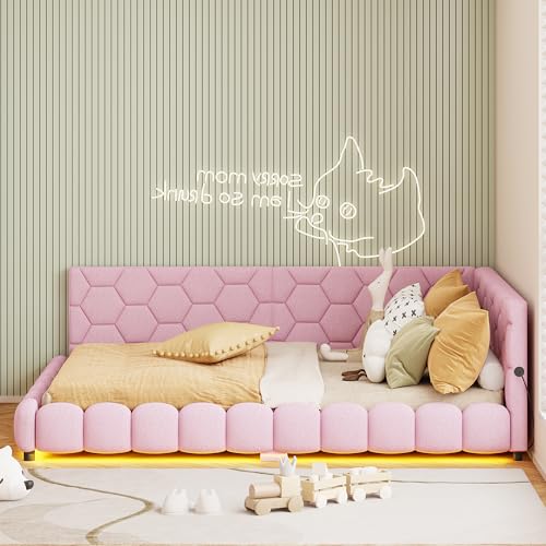 CDQL Polsterbett Schlafsofa 140x200 mit LED-Beleuchtung, USB und Type-C Anschluss, Bettgestell mit Lattenrost, Gästebett, Jugendbett, Doppelbett, Vliesimitat, Rosa CDQL Polsterbett Schlafsofa 140x200 mit LED-Beleuchtung, USB und Type-C Anschluss, Bettgestell mit Lattenrost, Gästebett, Jugendbett, Doppelbett, Vliesimitat, Rosa von CDQL