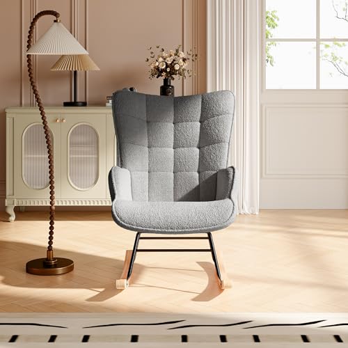 CDQL Schaukelstuhl Relaxstuhl Sessel Stuhl Wohnzimmersessel, Schaukelsessel Gepolsterter Schwingsessel, Teddy Samt Reclining Schaukelstuhl fürs Wohnzimmer Schlafzimmer Balkon, Dunkelgrau von CDQL