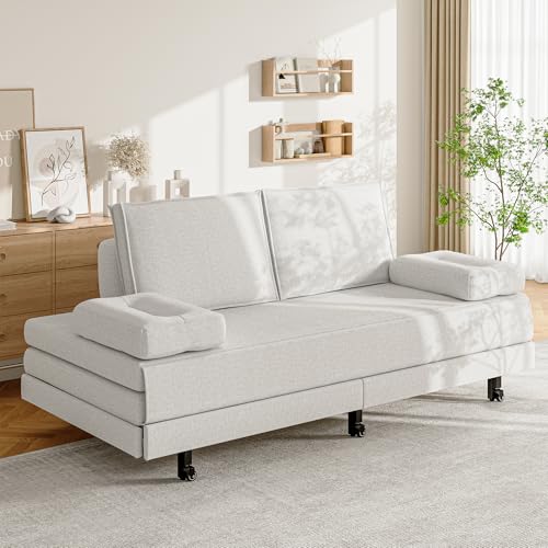 CDQL Schlafsofa 90 x 200 cm, Ausziehbar, Polsterbett mit Lattenrost, Funktionsbett, Gästebett, Doppelbett, 2 Schlafplätze, geeignet für Wohn- und Schlafzimmer, Leinen, Weiß CDQL Schlafsofa 90 x 200 cm, Ausziehbar, Polsterbett mit Lattenrost, Funktionsbett, Gästebett, Doppelbett, 2 Schlafplätze, geeignet für Wohn- und Schlafzimmer, Leinen, Weiß von CDQL