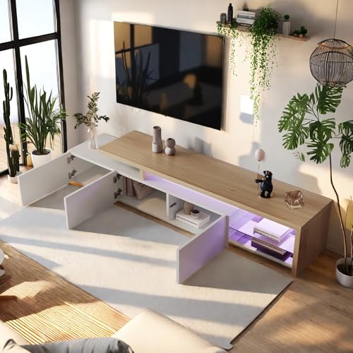 CDQL TV Schrank 200 cm, Stilvoller TV-Schrank, Modernes Design, Lowboard, LED-Beleuchtung, Integrierte Glasböden, Tv Cabinet, Lowboard-TV-Möbel, hochglänzendes, weiß CDQL TV Schrank 200 cm, Stilvoller TV-Schrank, Modernes Design, Lowboard, LED-Beleuchtung, Integrierte Glasböden, Tv Cabinet, Lowboard-TV-Möbel, hochglänzendes, weiß von CDQL