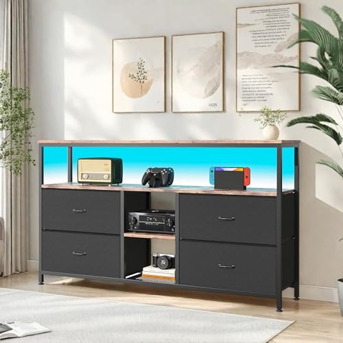 CDQL TV Schrank mit LED, Fernsehtisch mit 4 Schubladen und offenen Fächern, Sideboard für Wohnzimmer, Schlafzimmer, 108 x 30 x 77 cm, vintagebraun-schwarz CDQL TV Schrank mit LED, Fernsehtisch mit 4 Schubladen und offenen Fächern, Sideboard für Wohnzimmer, Schlafzimmer, 108 x 30 x 77 cm, vintagebraun-schwarz von CDQL