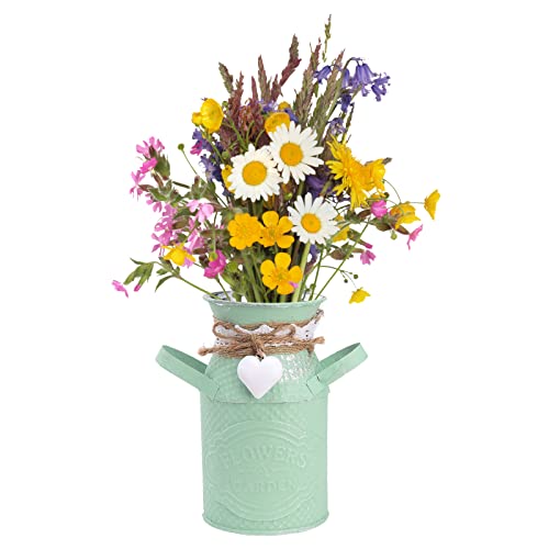 Vintage-Vase, Metall-Blumenkübelvase – Rustikale Shabby-Chic-Vase – Bauernhaus-Deko-Vase – für Getrocknete Blumenarrangements, Zuhause, Weihnachten, Hochzeit, Tischaufsatz (Grün) von CDQL