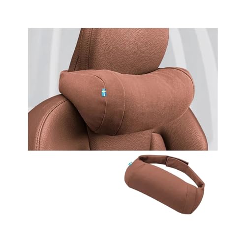Wildleder Auto Kopfstütze Nackenkissen aus Baumwolle mit Memory, kompatibel mit Autoinnenraum für Volvo XC60 XC90 S60 S90 V60 V90 XC40 C40, Styling Zubehör.(Brown-1pcs) von CDQMTGCM