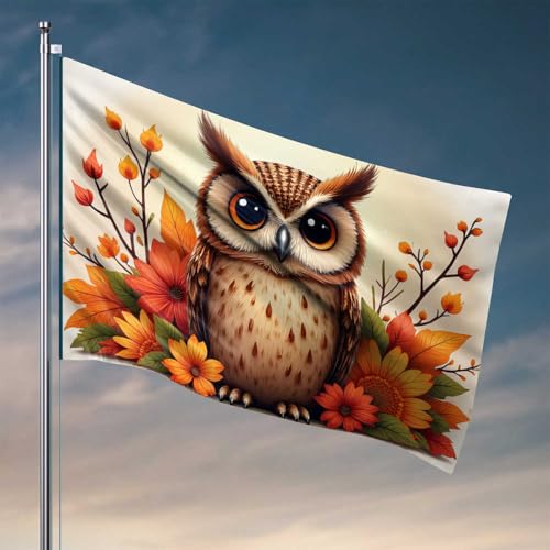 Bierdekoration, Herbstliche Eule mit Blumen und Beeren, Flagge, Wohnheim, Wanddekoration für College-Mädchen, Balkondekoration (120 x 180 cm) von CDSS