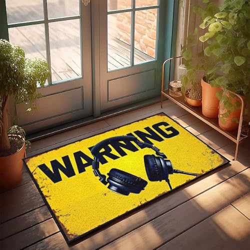 CDSS Einfarbige Outdoor-Matte mit Kopfhörern. Warnung: Hören Sie mit Vorsicht. Fußmatte lustige Badezimmermatte Schlafzimmer-Dekoration (40 x 60 cm) von CDSS